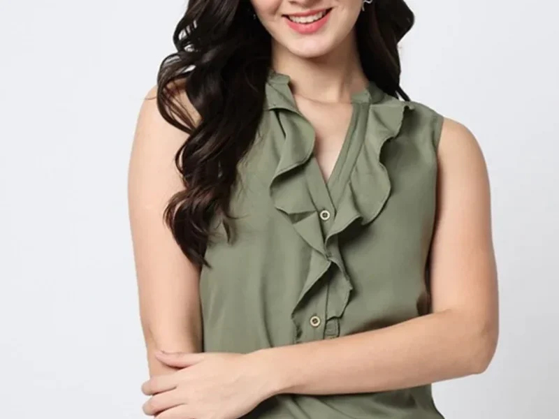 Green Ruffles Crepe Top