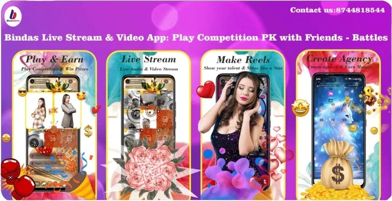 Bindas Live Stream & Video App: Play Competition PK with Friends - Battles | Live Stream, Video Chat | Live Battles